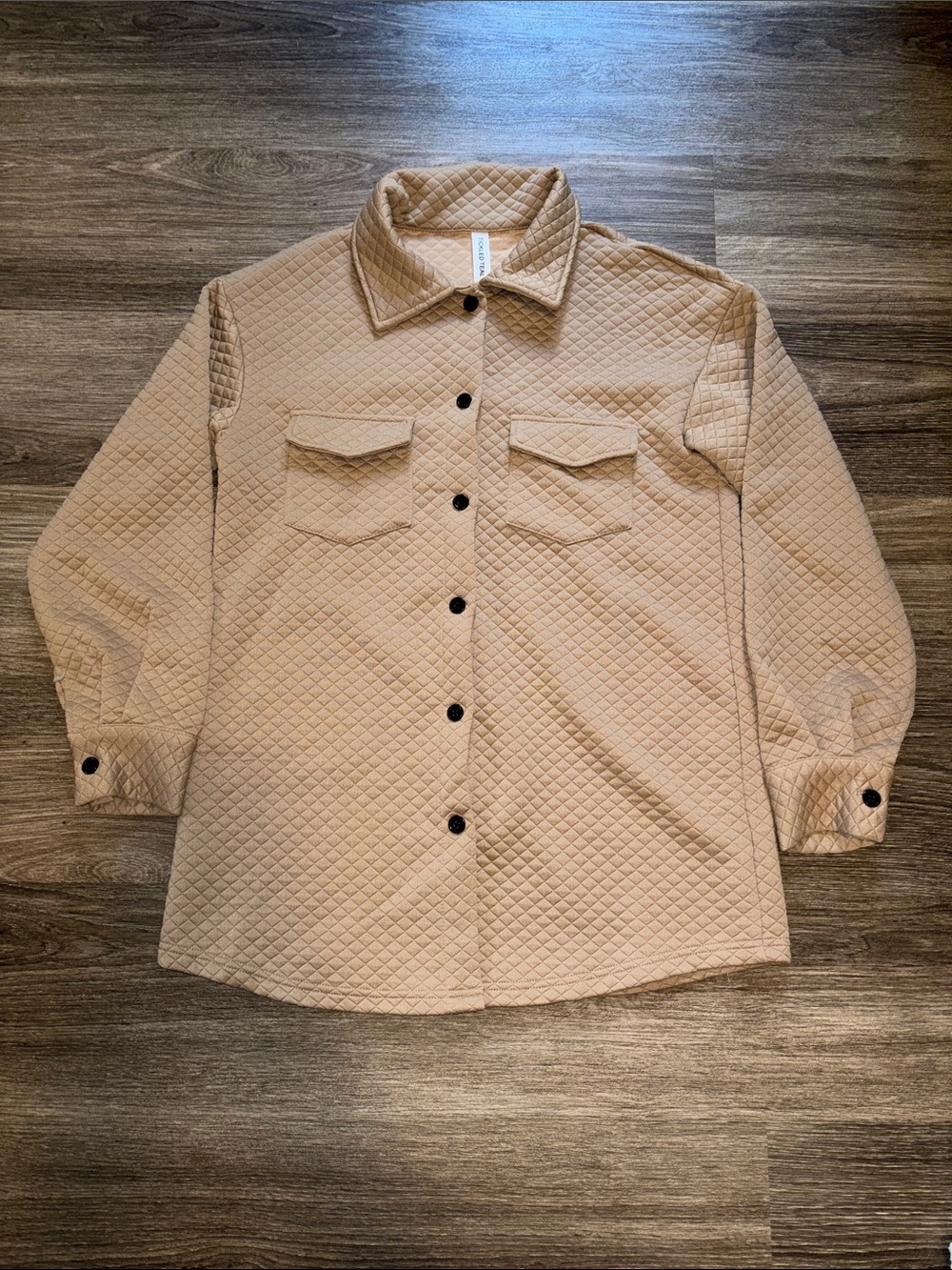 Tickled Teal Quilted Tan Button-Front Shirt Jacket